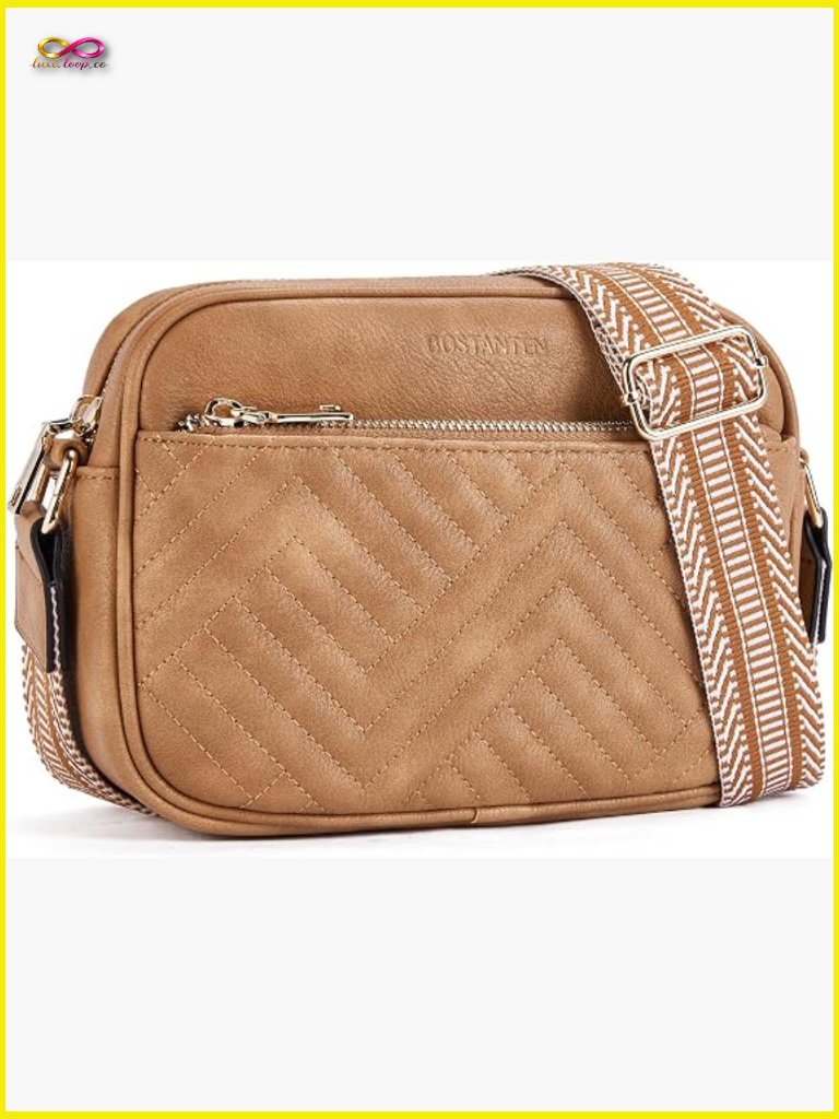 Quilted Vegan Leather Crossbody Bag With Wide Strap - Lightweight & Roomy